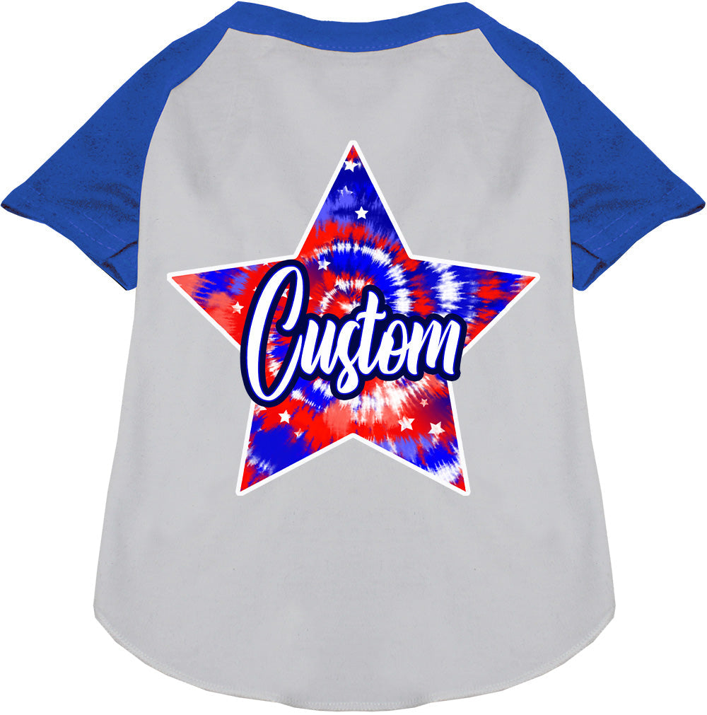 Custom Patriotic Tie Dye Pet Raglan Shirts White with Blue
