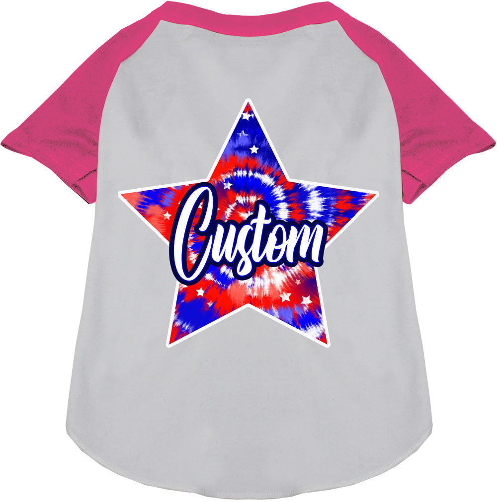 Custom Patriotic Tie Dye Pet Raglan Shirts White with Bright Pink