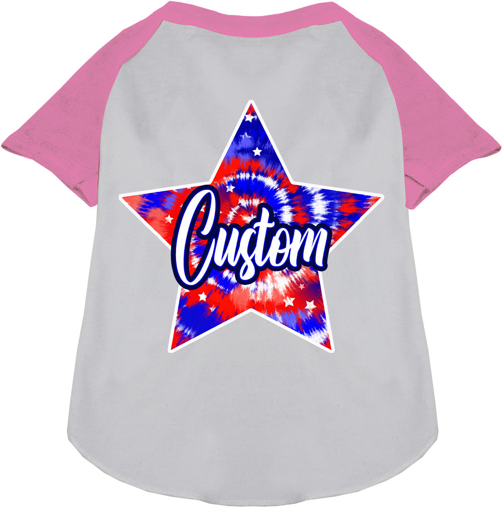 Custom Patriotic Tie Dye Pet Raglan Shirts White with Light Pink