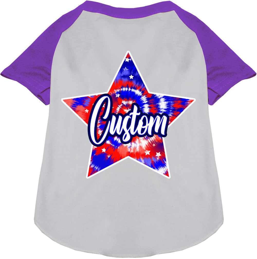 Custom Patriotic Tie Dye Pet Raglan Shirts White with Purple