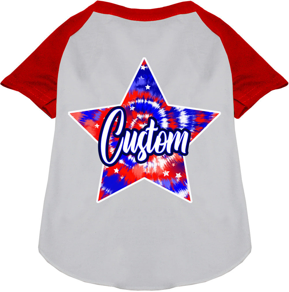Custom Patriotic Tie Dye Pet Raglan Shirts White with Red