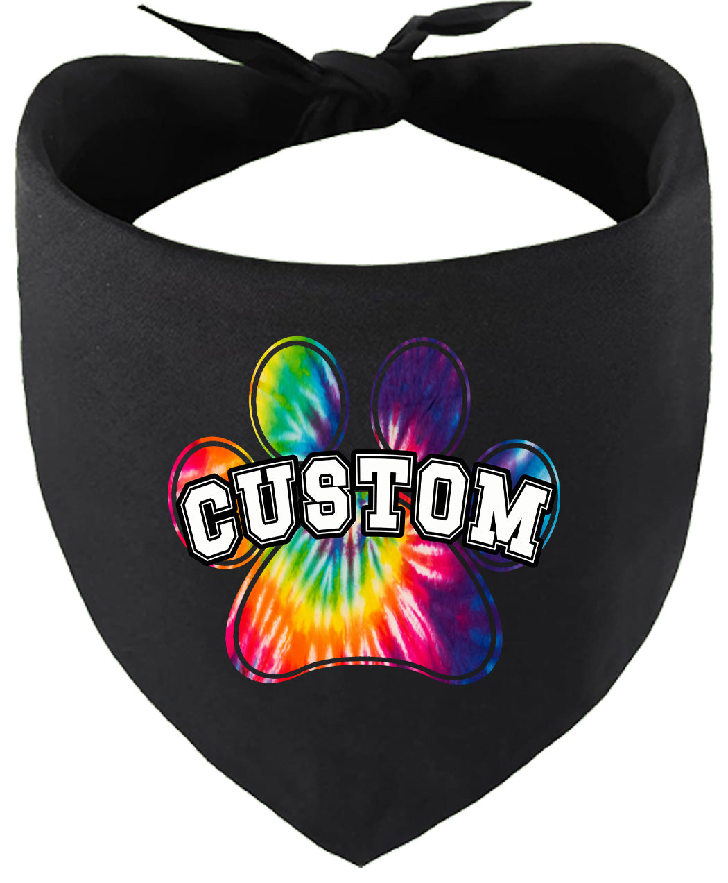 Custom Bright Tie Dye Paw Pet Bandana Black