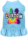 Custom Bright Tie Dye Paw Pet Dress Baby Blue