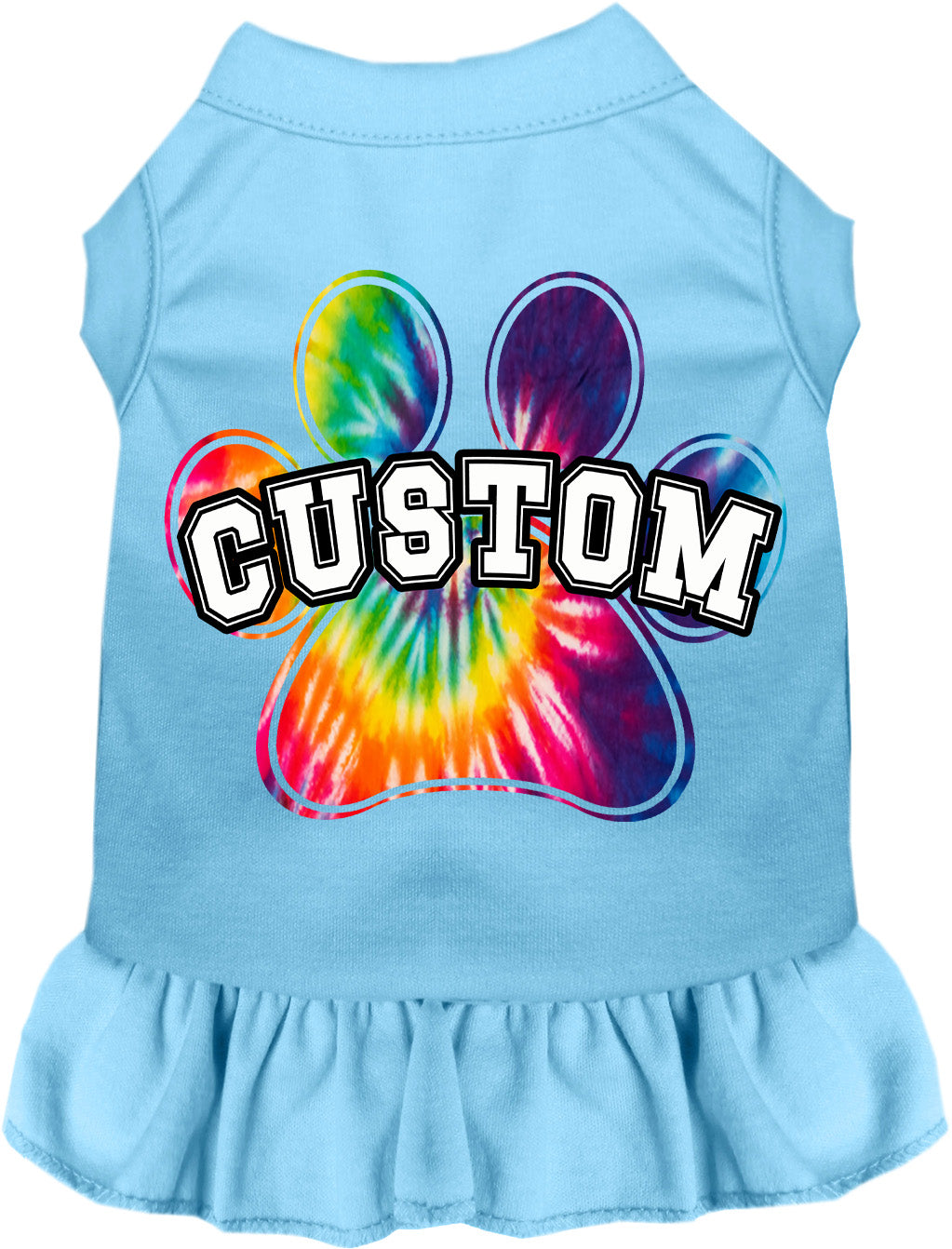Custom Bright Tie Dye Paw Pet Dress Baby Blue