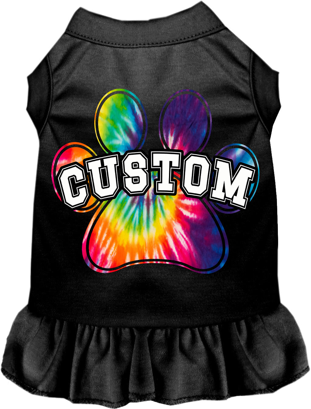 Custom Bright Tie Dye Paw Pet Dress Black