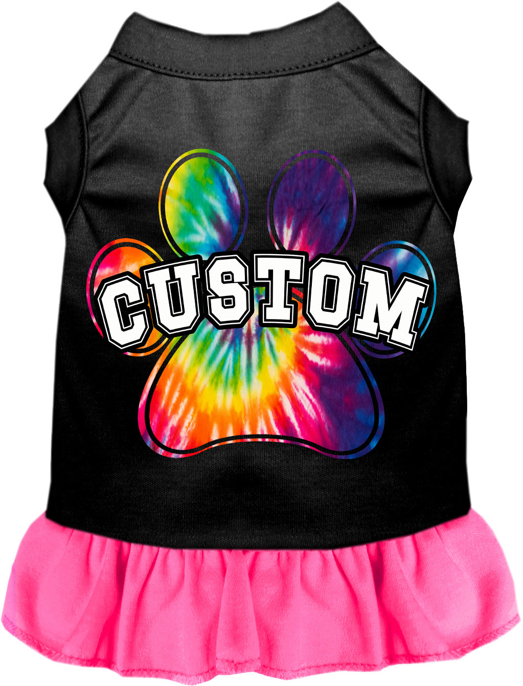 Custom Bright Tie Dye Paw Pet Dress Black with Bright Pink