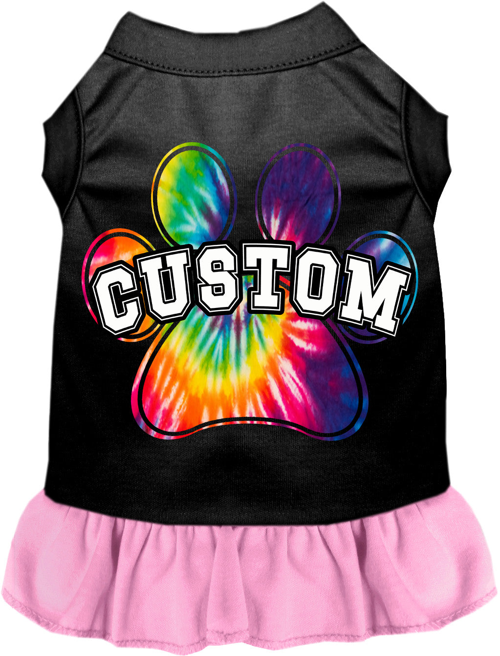 Custom Bright Tie Dye Paw Pet Dress Black with Light Pink