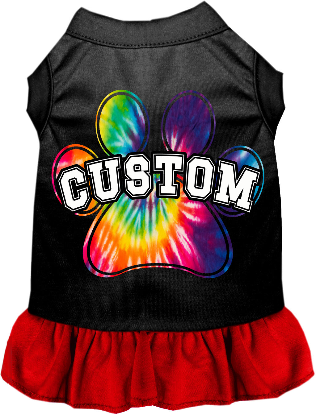 Custom Bright Tie Dye Paw Pet Dress Black with Red