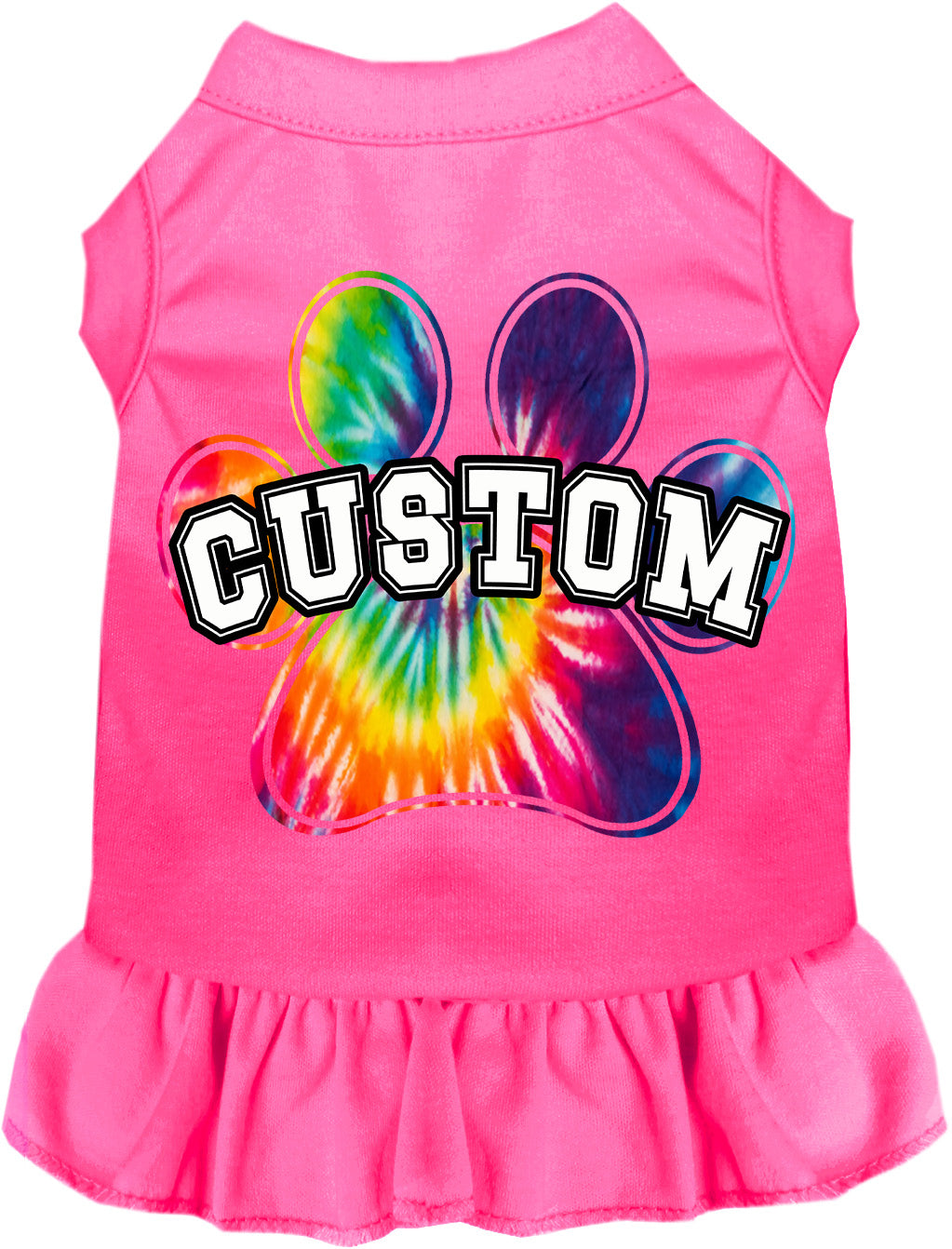 Custom Bright Tie Dye Paw Pet Dress Bright Pink