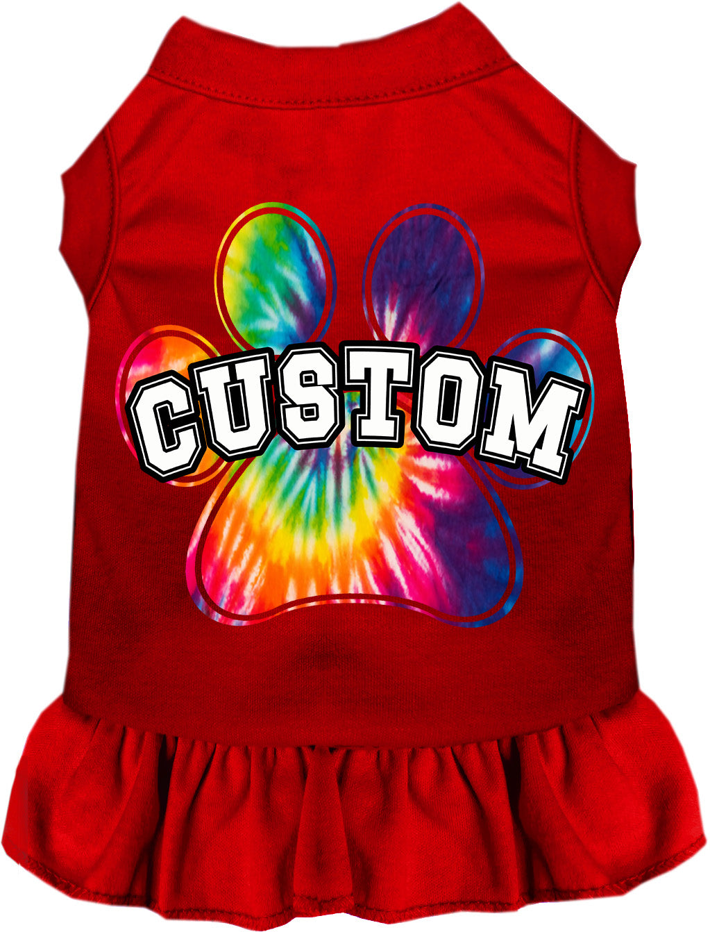 Custom Bright Tie Dye Paw Pet Dress Red