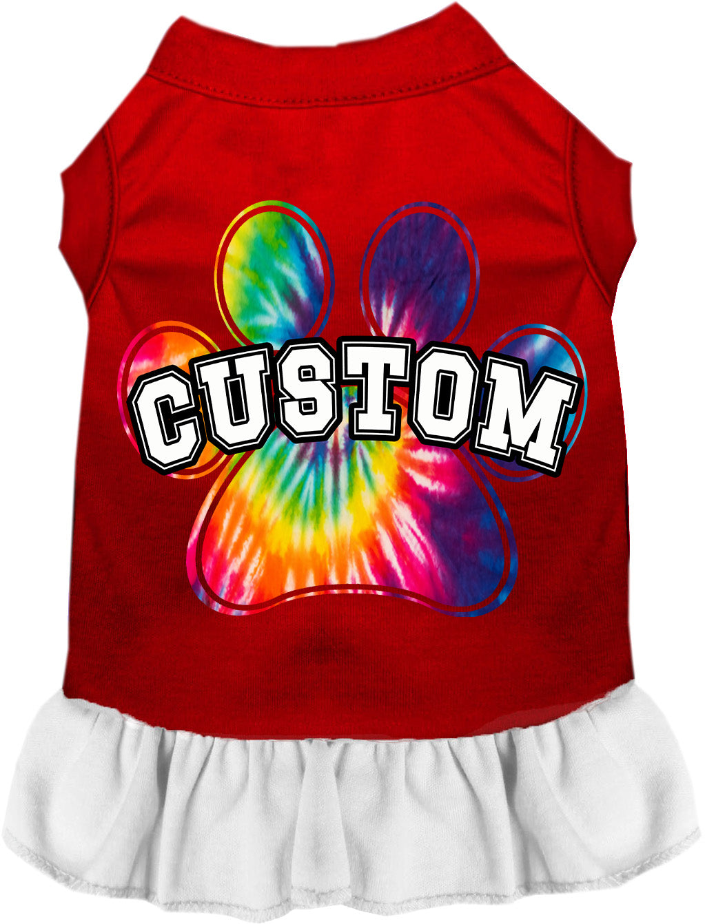Custom Bright Tie Dye Paw Pet Dress Red with White