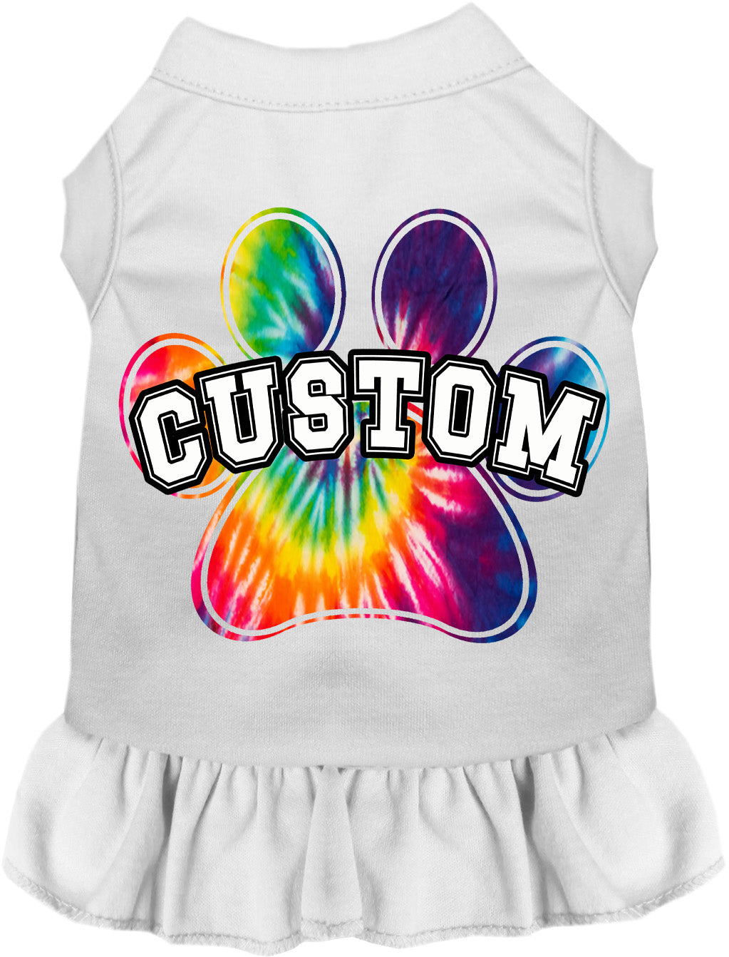 Custom Bright Tie Dye Paw Pet Dress White