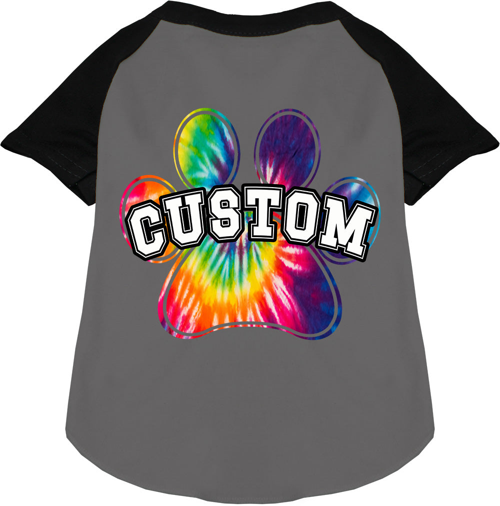 Custom Bright Tie Dye Paw Pet Raglan Shirts Grey with Black