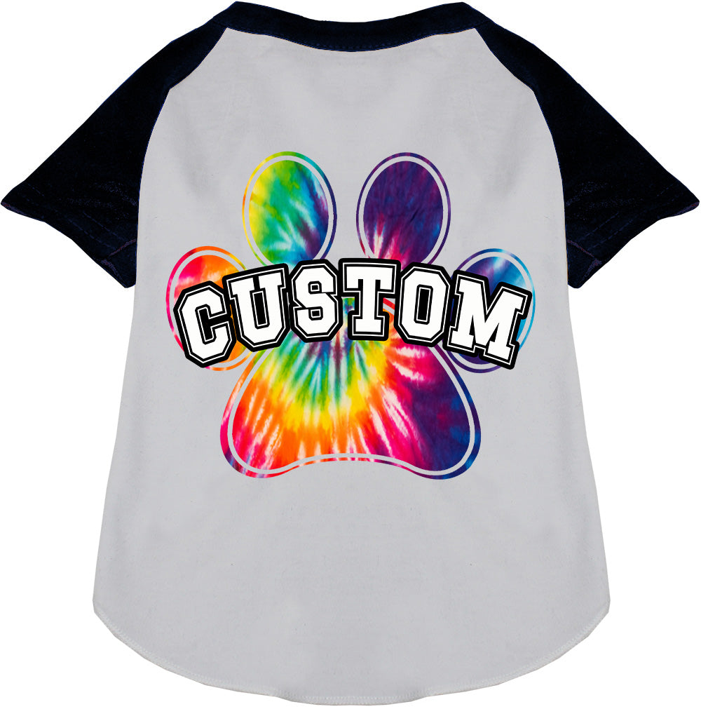 Custom Bright Tie Dye Paw Pet Raglan Shirts White with Black