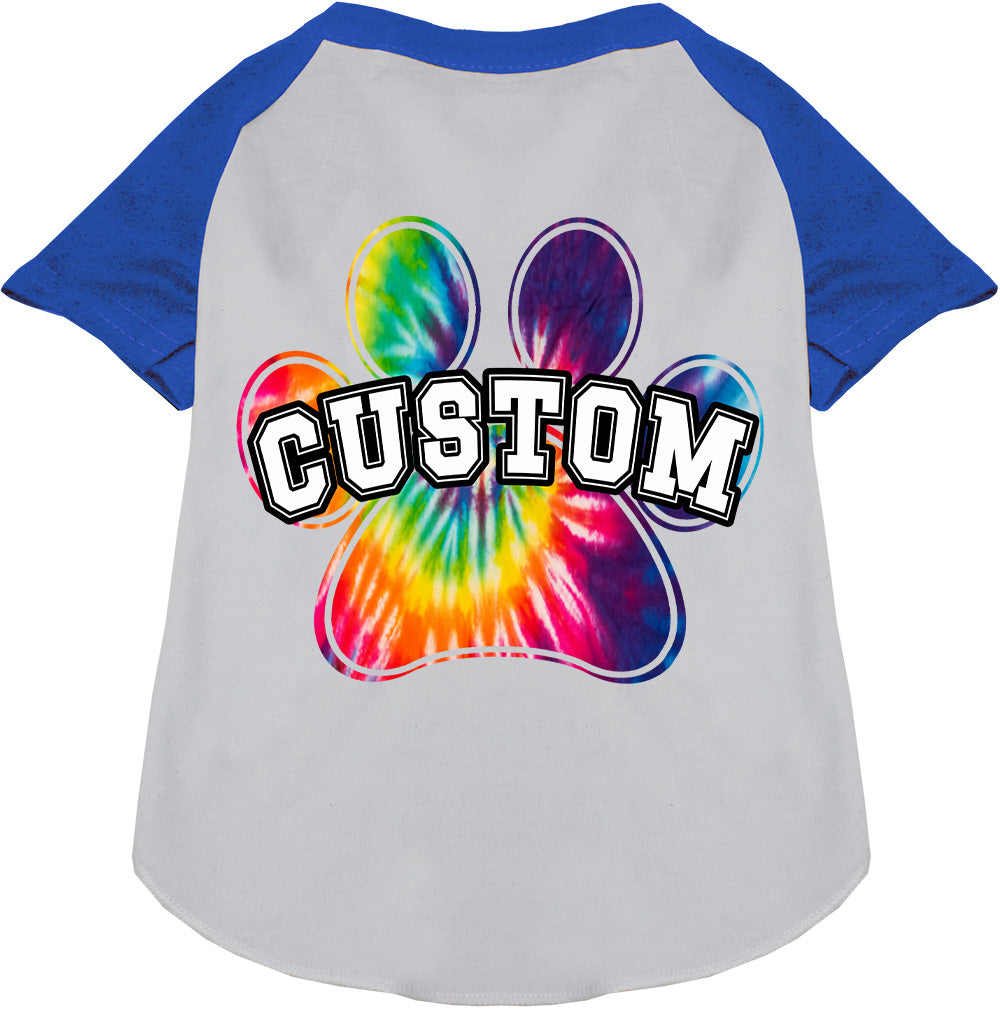 Custom Bright Tie Dye Paw Pet Raglan Shirts White with Blue