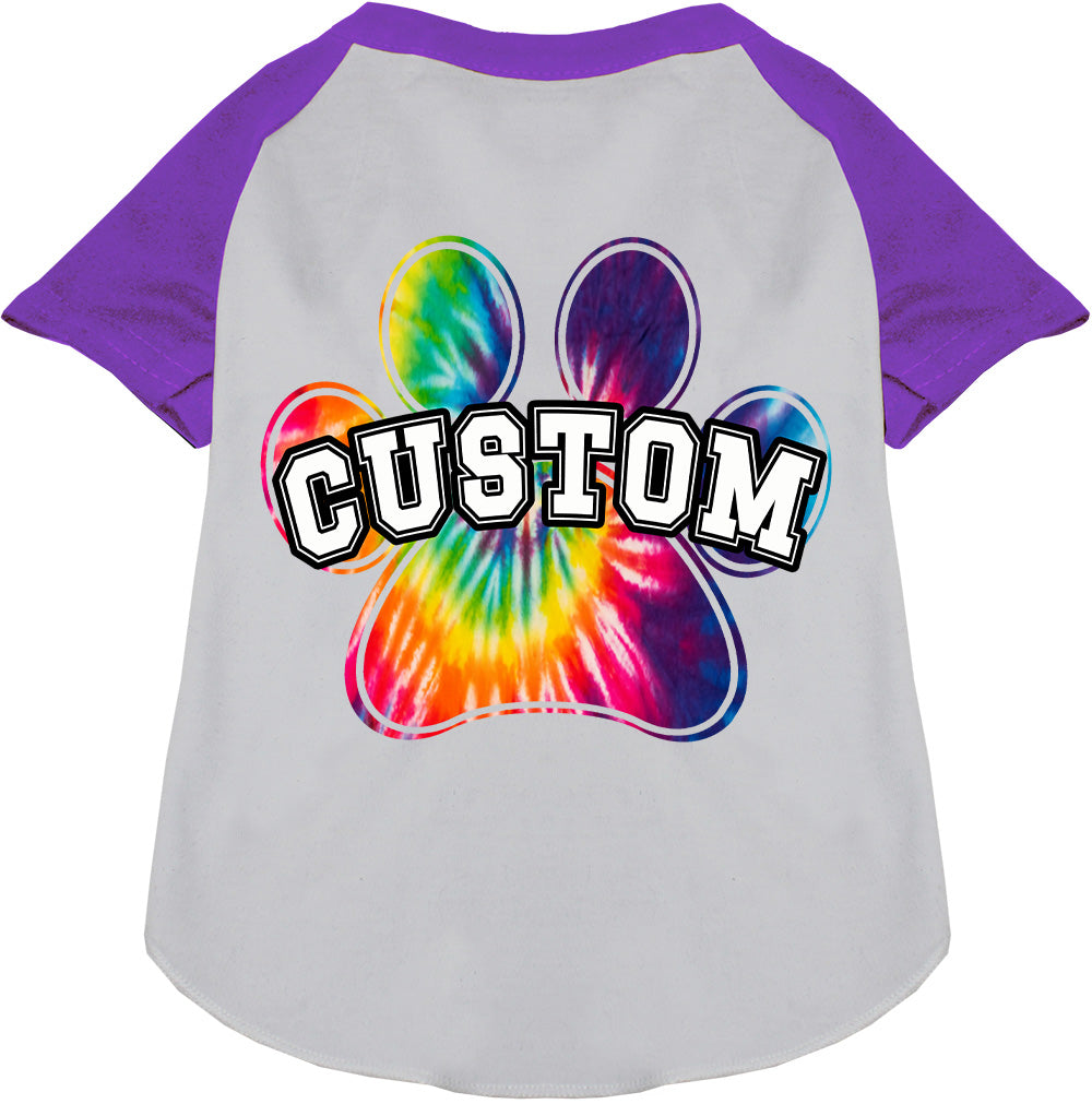 Custom Bright Tie Dye Paw Pet Raglan Shirts White with Purple