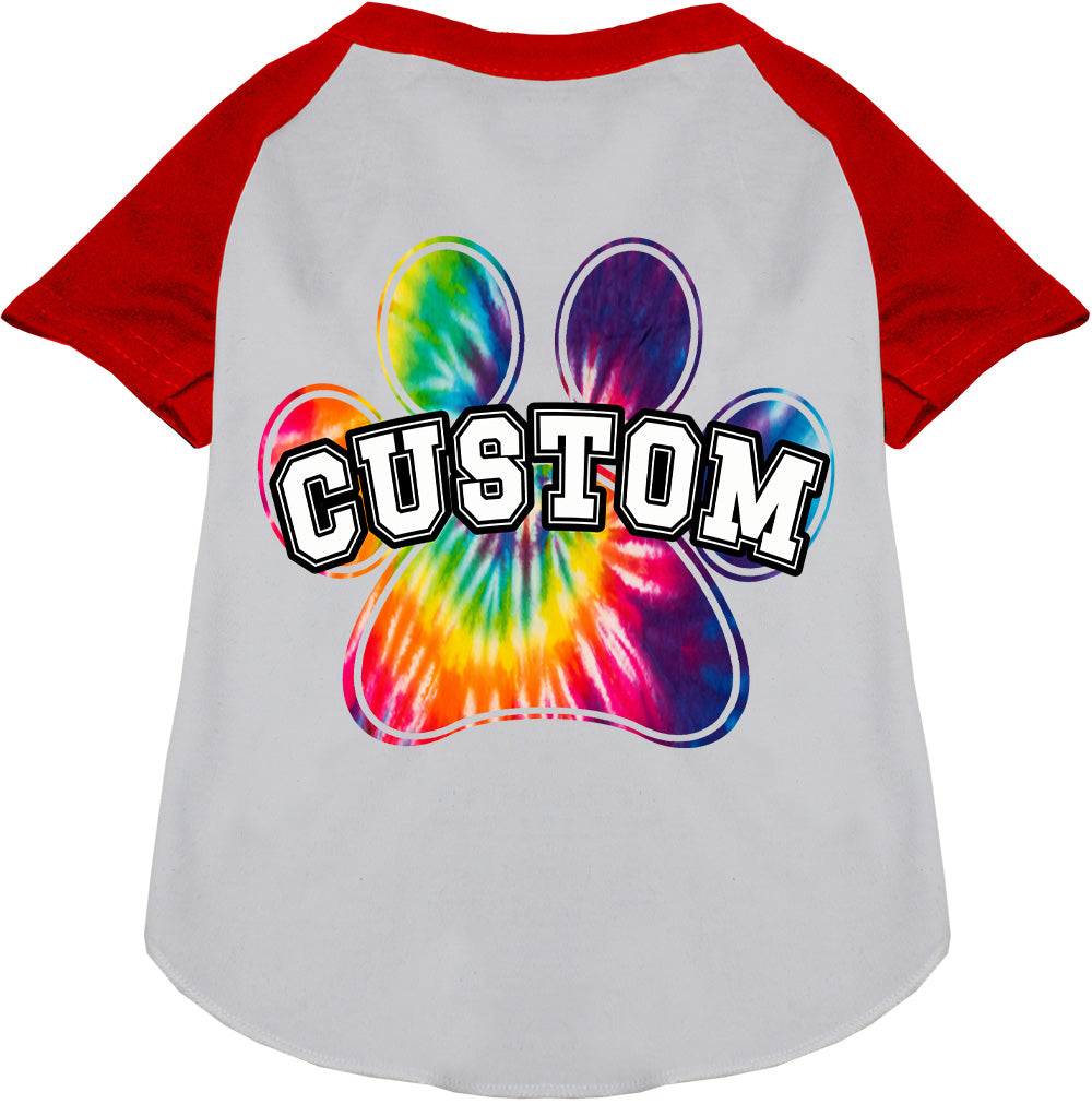 Custom Bright Tie Dye Paw Pet Raglan Shirts White with Red