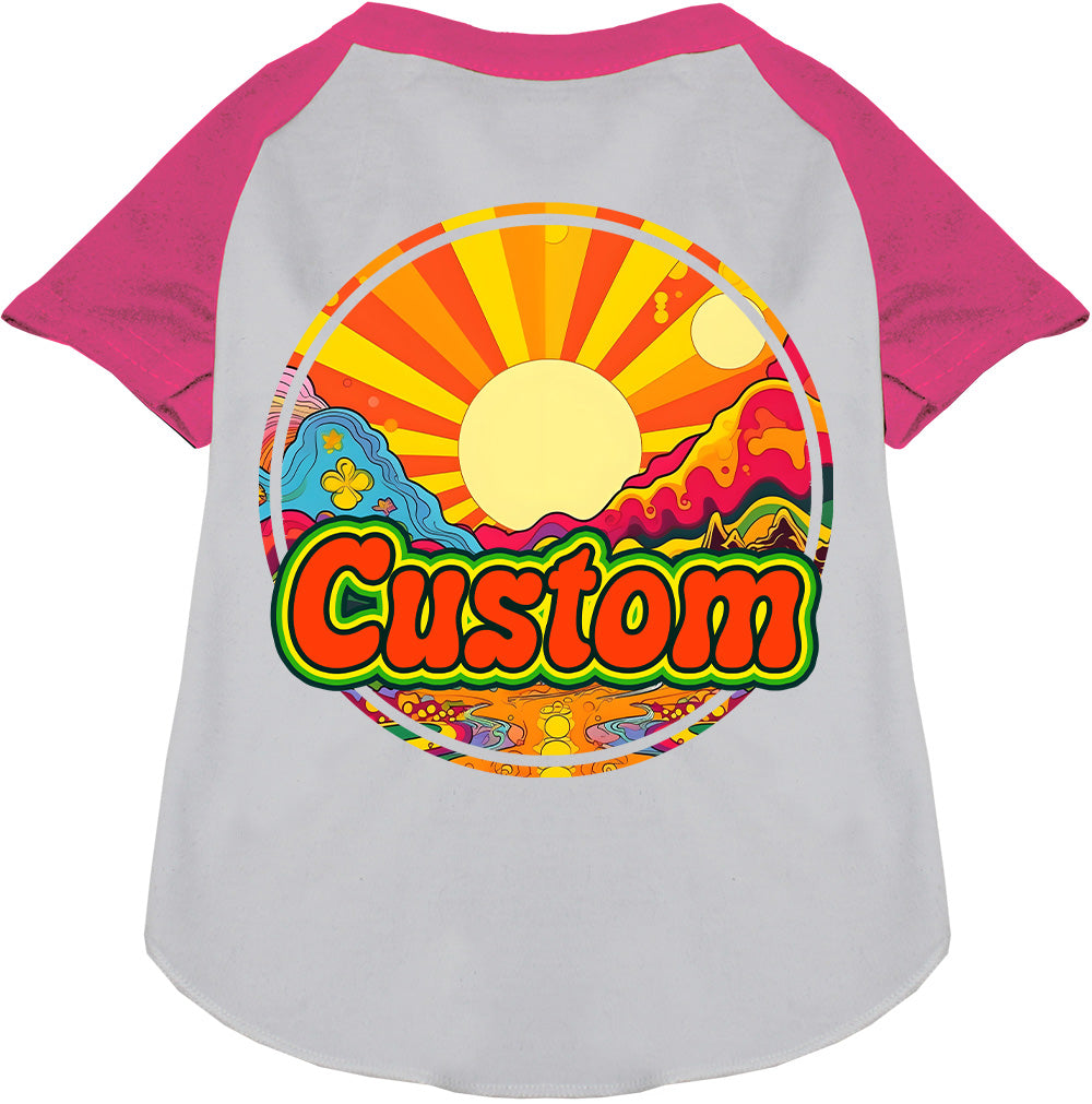 Custom Mellow Mountain Pet Raglan Shirts White with Bright Pink