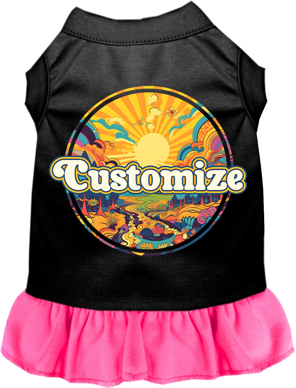 Custom Trippy Peaks Pet Dress Black with Bright Pink
