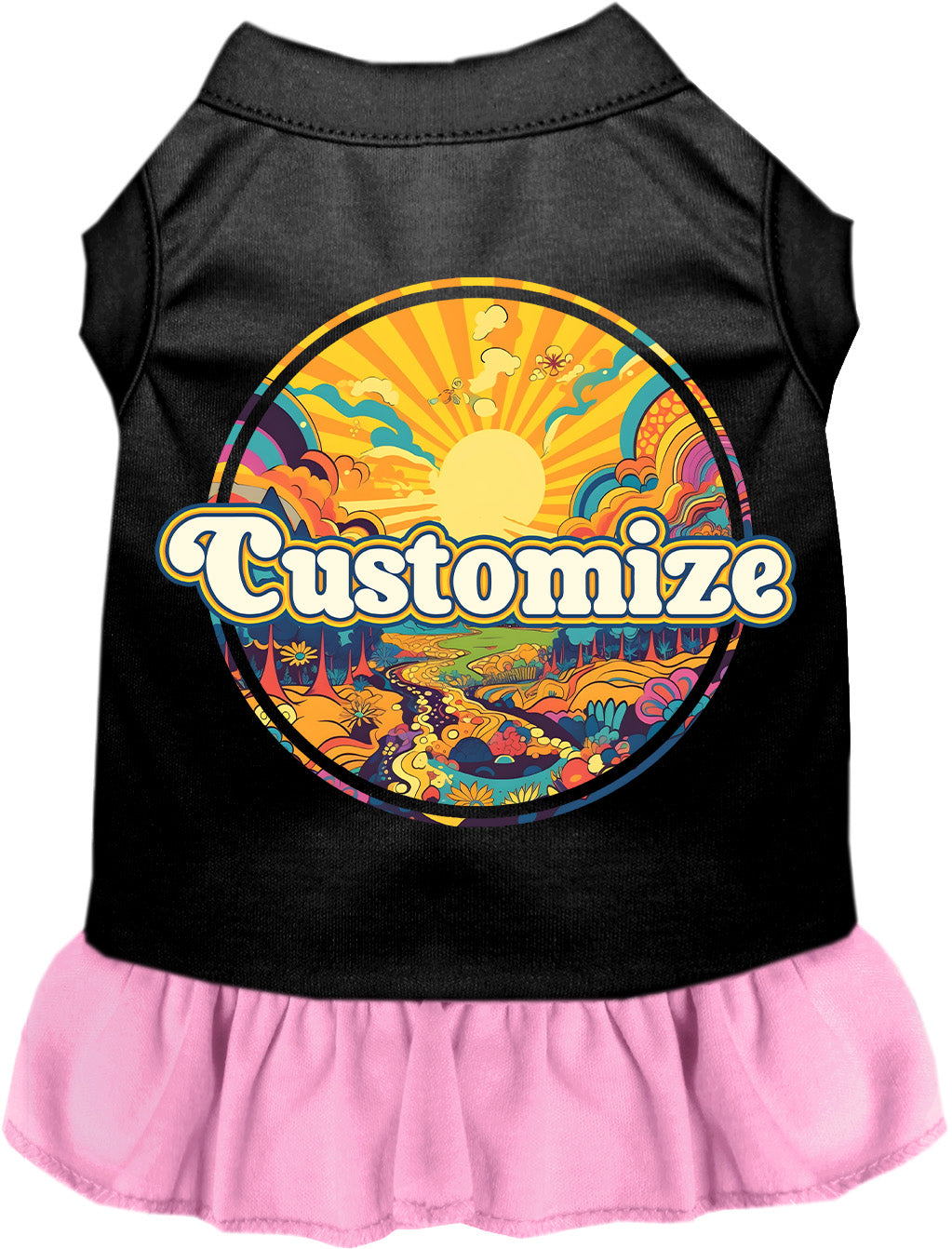 Custom Trippy Peaks Pet Dress Black with Light Pink