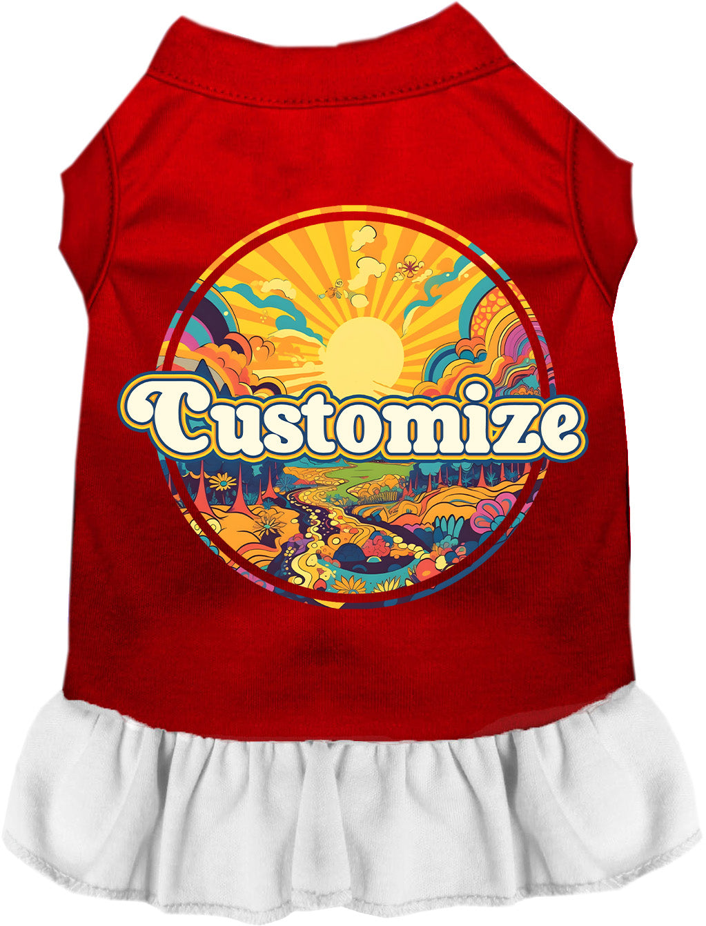Custom Trippy Peaks Pet Dress Red with White