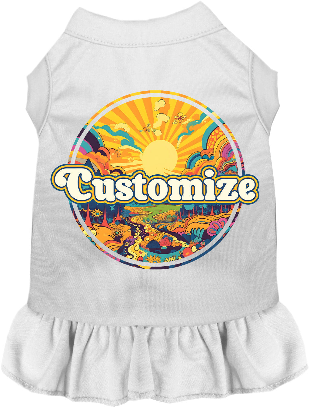Custom Trippy Peaks Pet Dress White