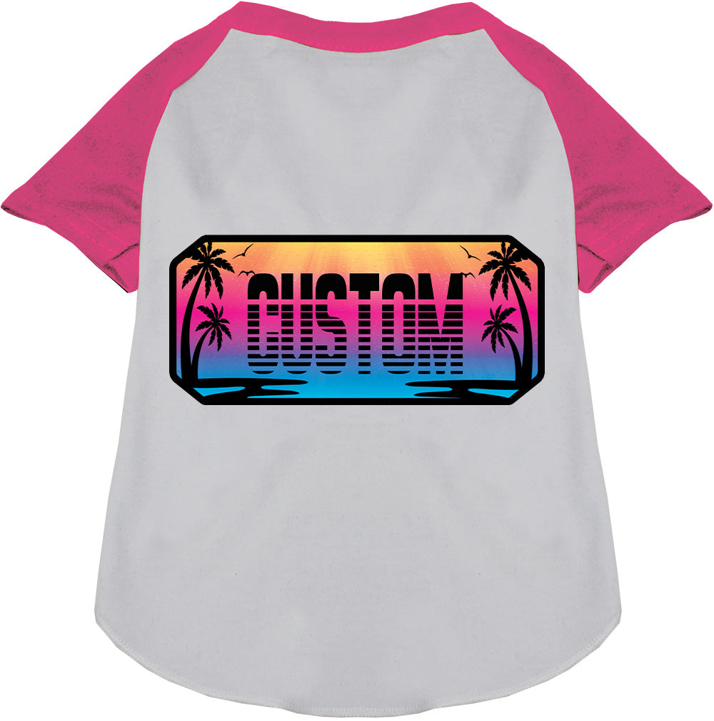 Custom Beach Shades Pet Raglan Shirts White with Bright Pink