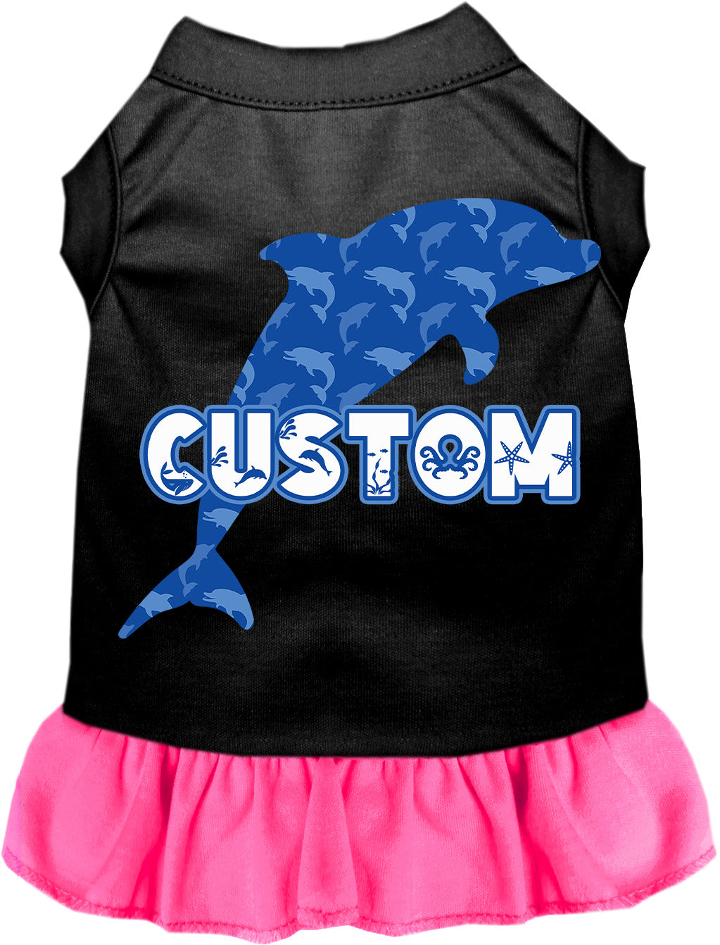 Custom Blue Dolphins Pet Dress Black with Bright Pink