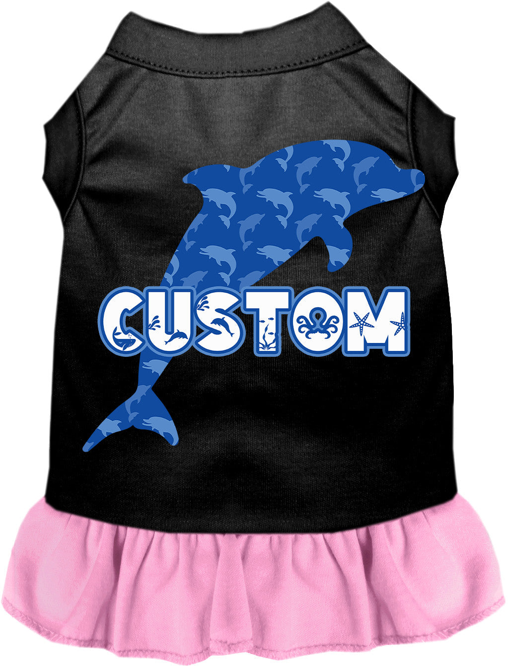 Custom Blue Dolphins Pet Dress Black with Light Pink