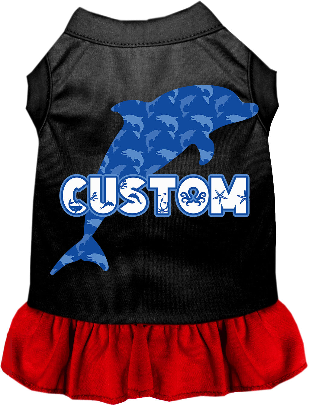 Custom Blue Dolphins Pet Dress Black with Red