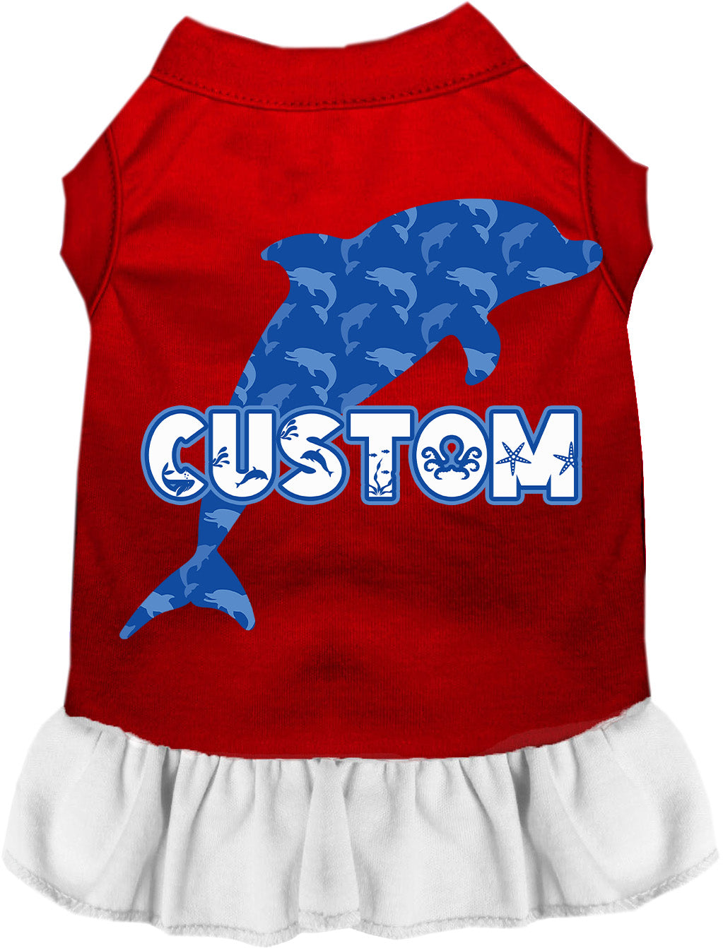 Custom Blue Dolphins Pet Dress Red with White