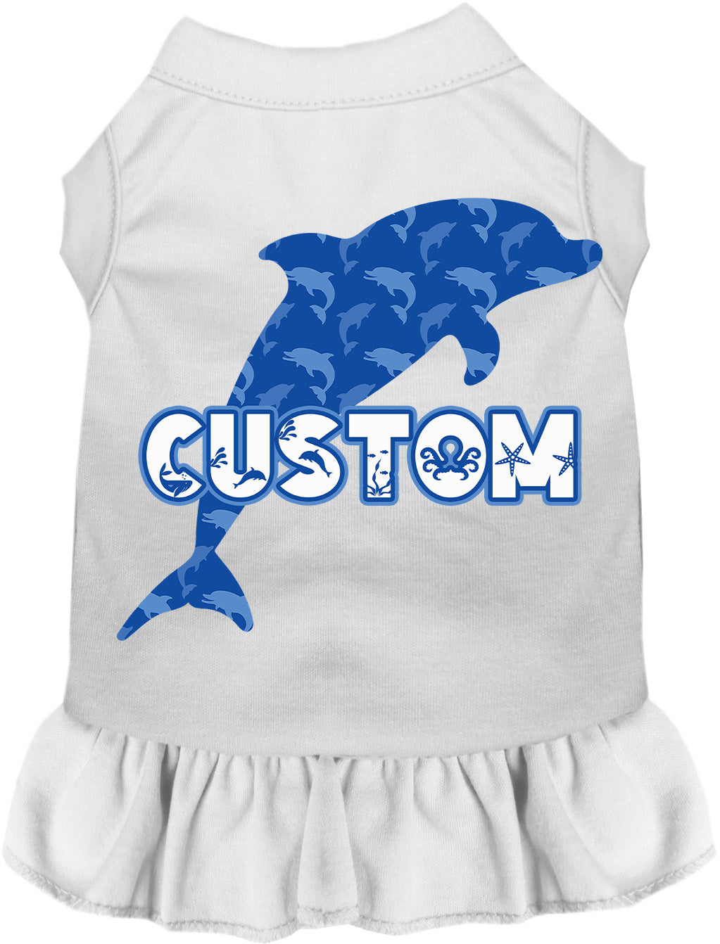 Custom Blue Dolphins Pet Dress White