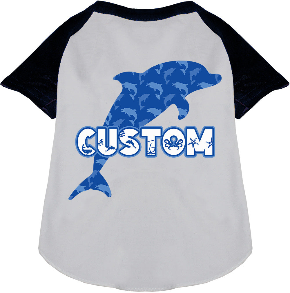 Custom Blue Dolphins Pet Raglan Shirts White with Black
