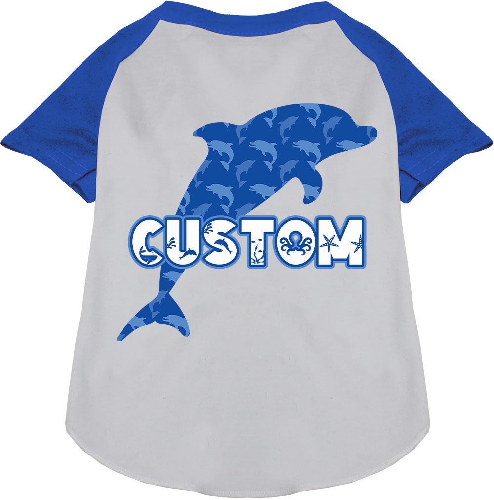 Custom Blue Dolphins Pet Raglan Shirts White with Blue