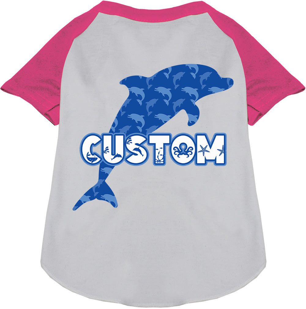 Custom Blue Dolphins Pet Raglan Shirts White with Bright Pink