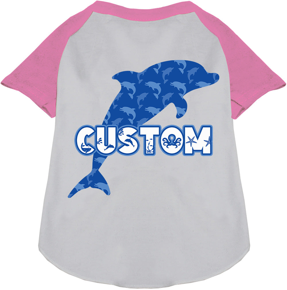 Custom Blue Dolphins Pet Raglan Shirts White with Light Pink