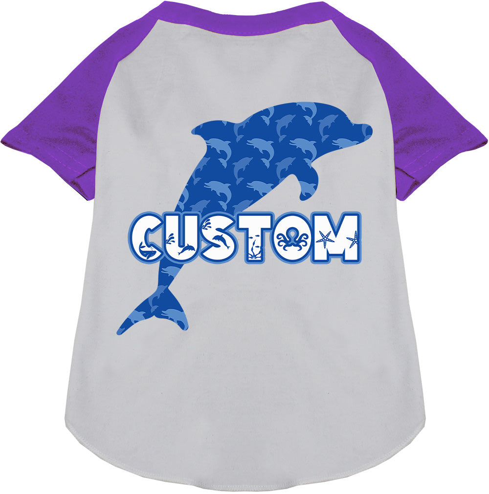 Custom Blue Dolphins Pet Raglan Shirts White with Purple