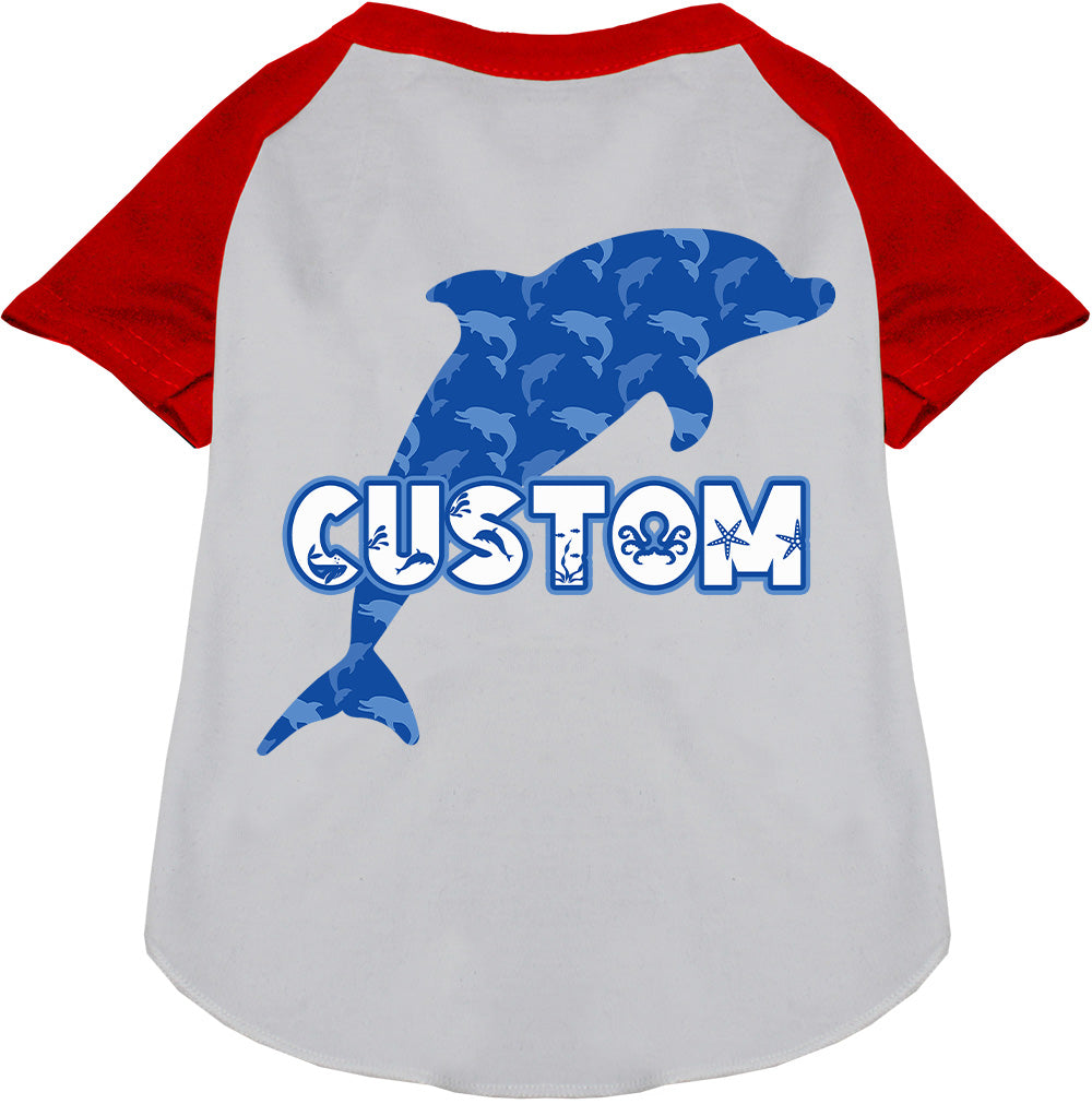 Custom Blue Dolphins Pet Raglan Shirts White with Red