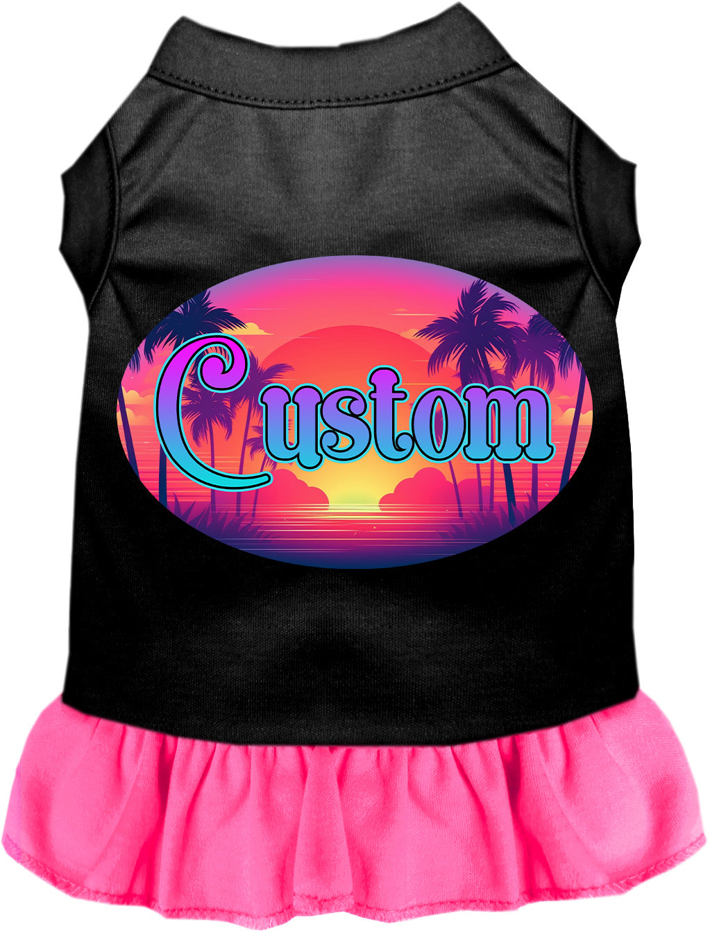 Custom Classic Beach Pet Dress Black with Bright Pink