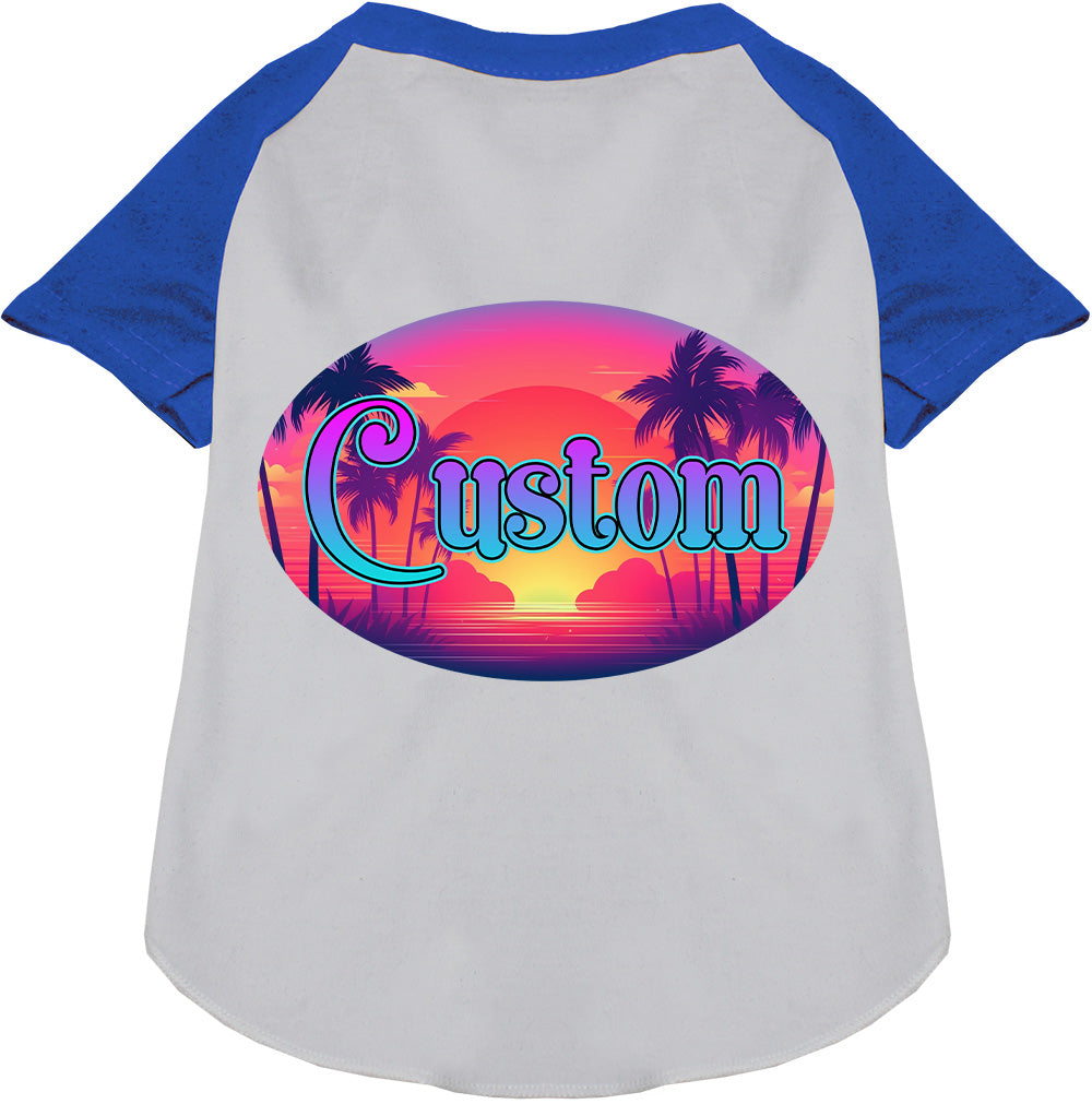 Custom Classic Beach Pet Raglan Shirts White with Blue