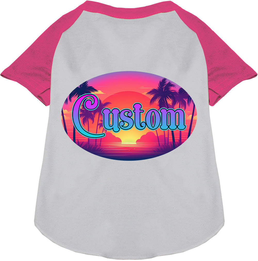 Custom Classic Beach Pet Raglan Shirts White with Bright Pink