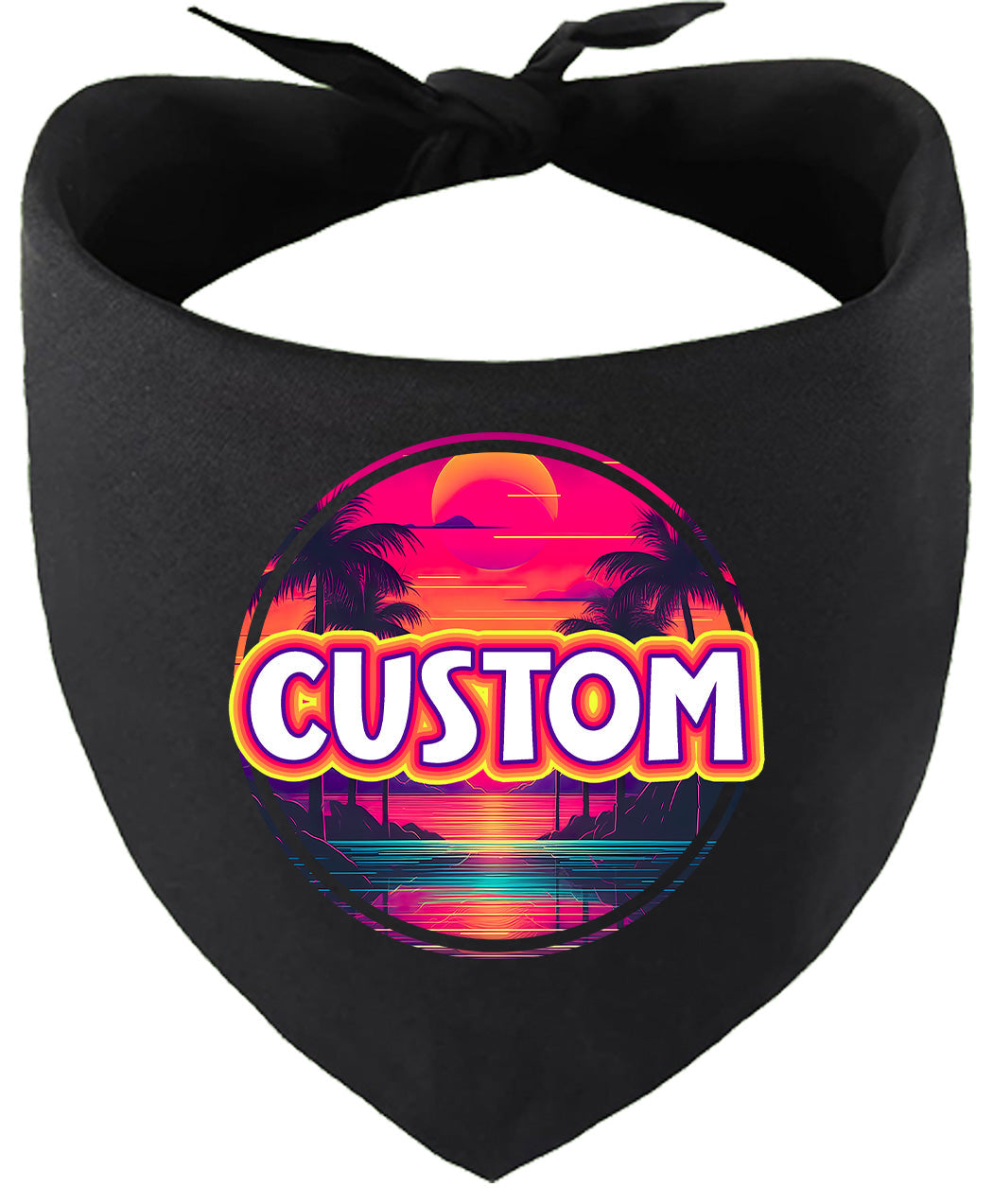 Custom Neon Beach Sunset Pet Bandana Black