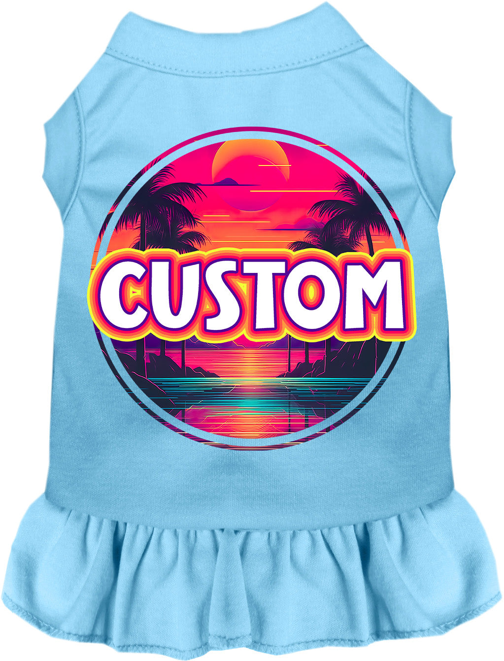 Custom Neon Beach Sunset Pet Dress Baby Blue