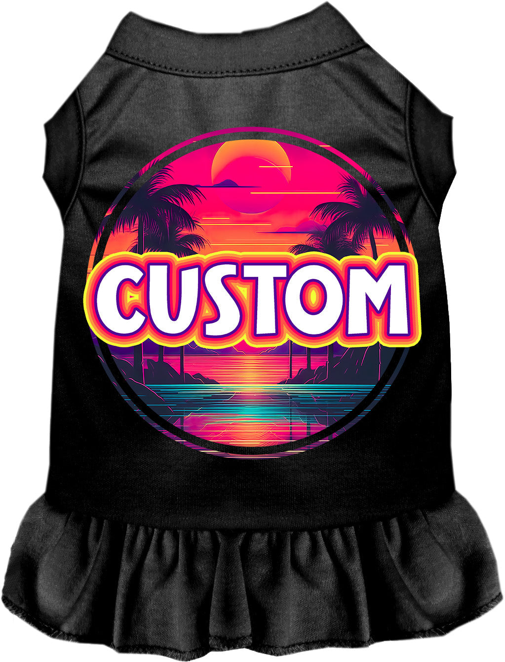 Custom Neon Beach Sunset Pet Dress Black