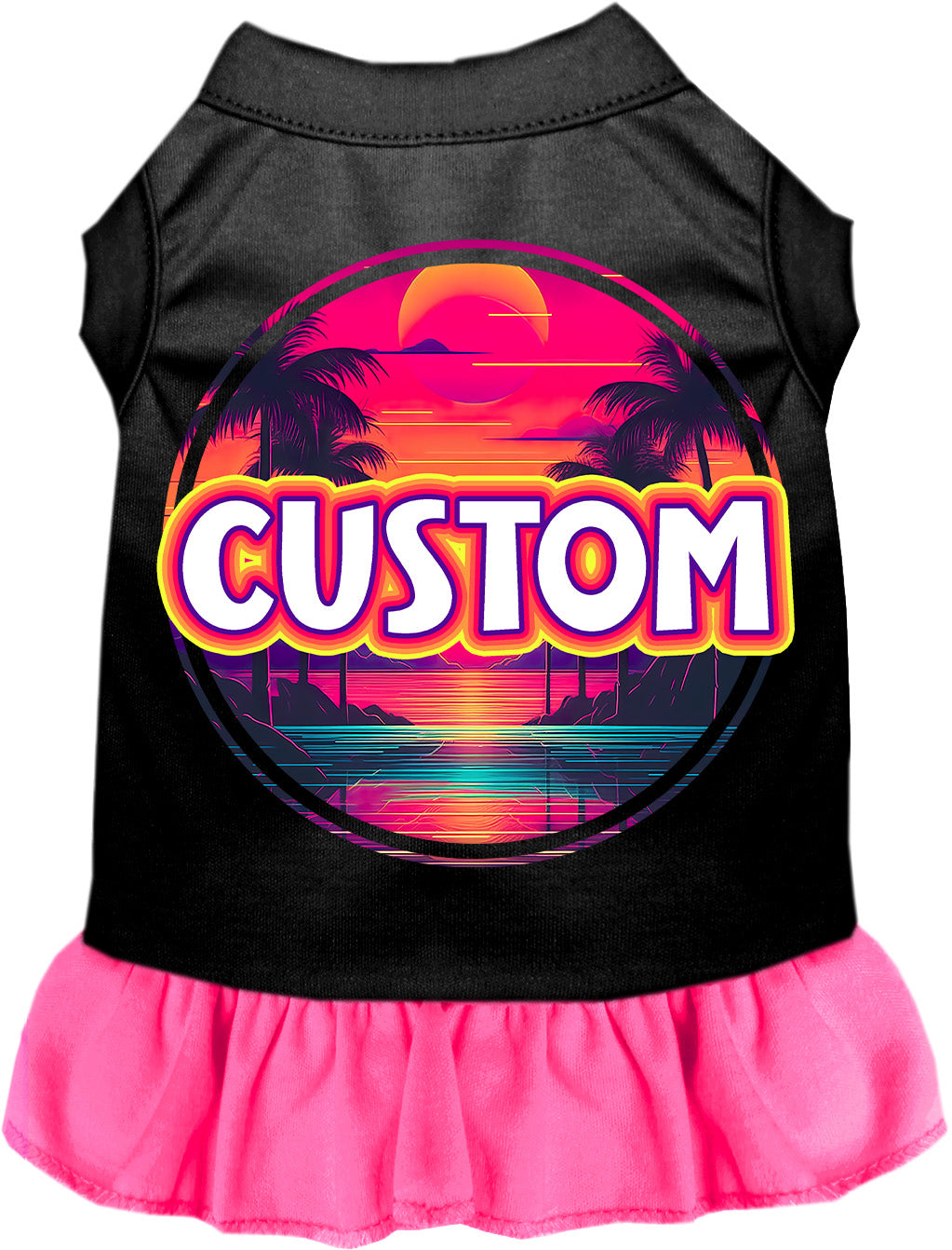 Custom Neon Beach Sunset Pet Dress Black with Bright Pink