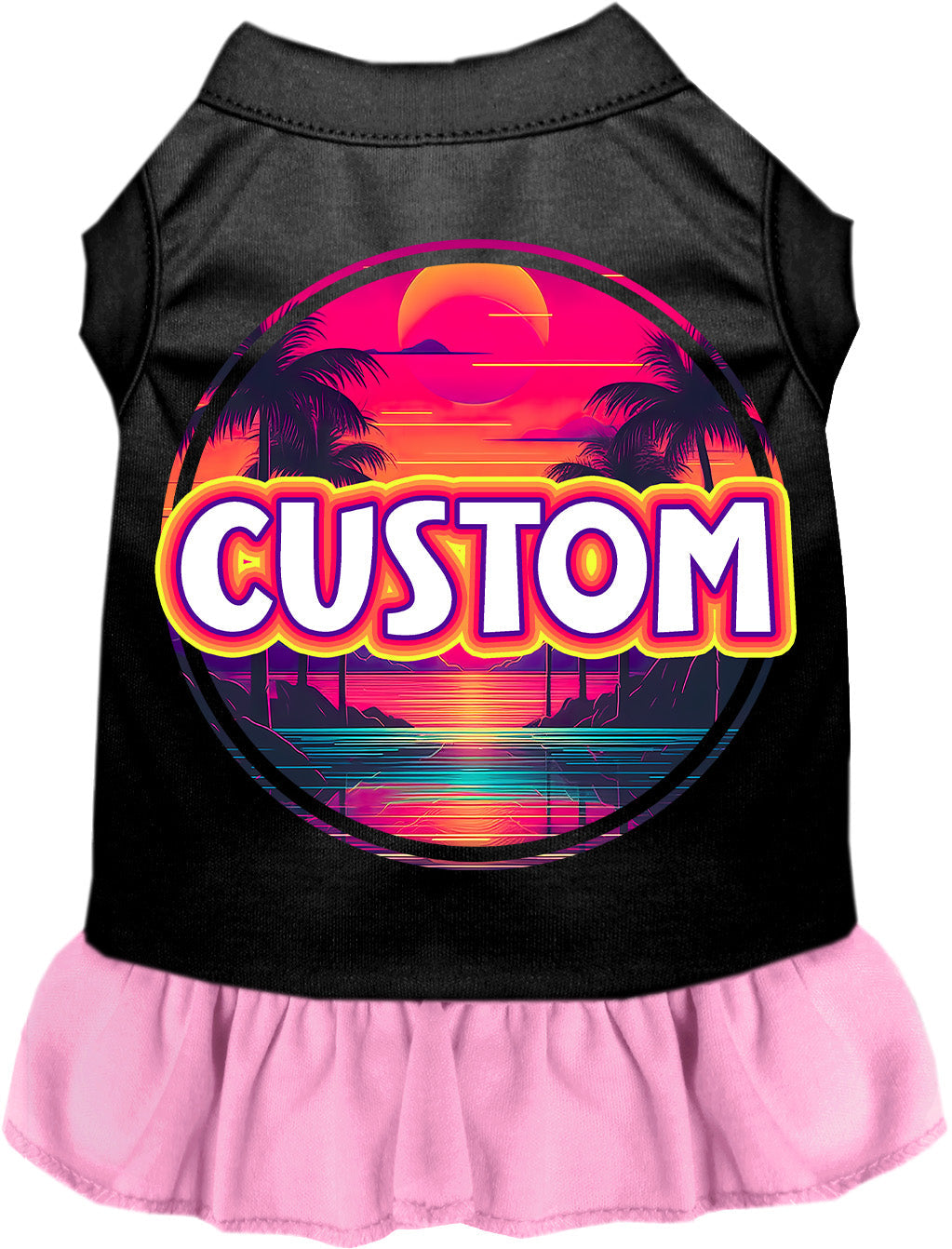 Custom Neon Beach Sunset Pet Dress Black with Light Pink