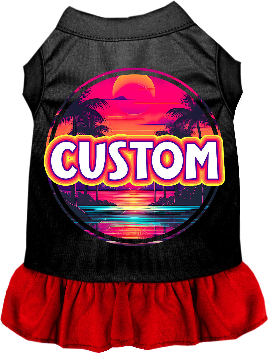 Custom Neon Beach Sunset Pet Dress Black with Red