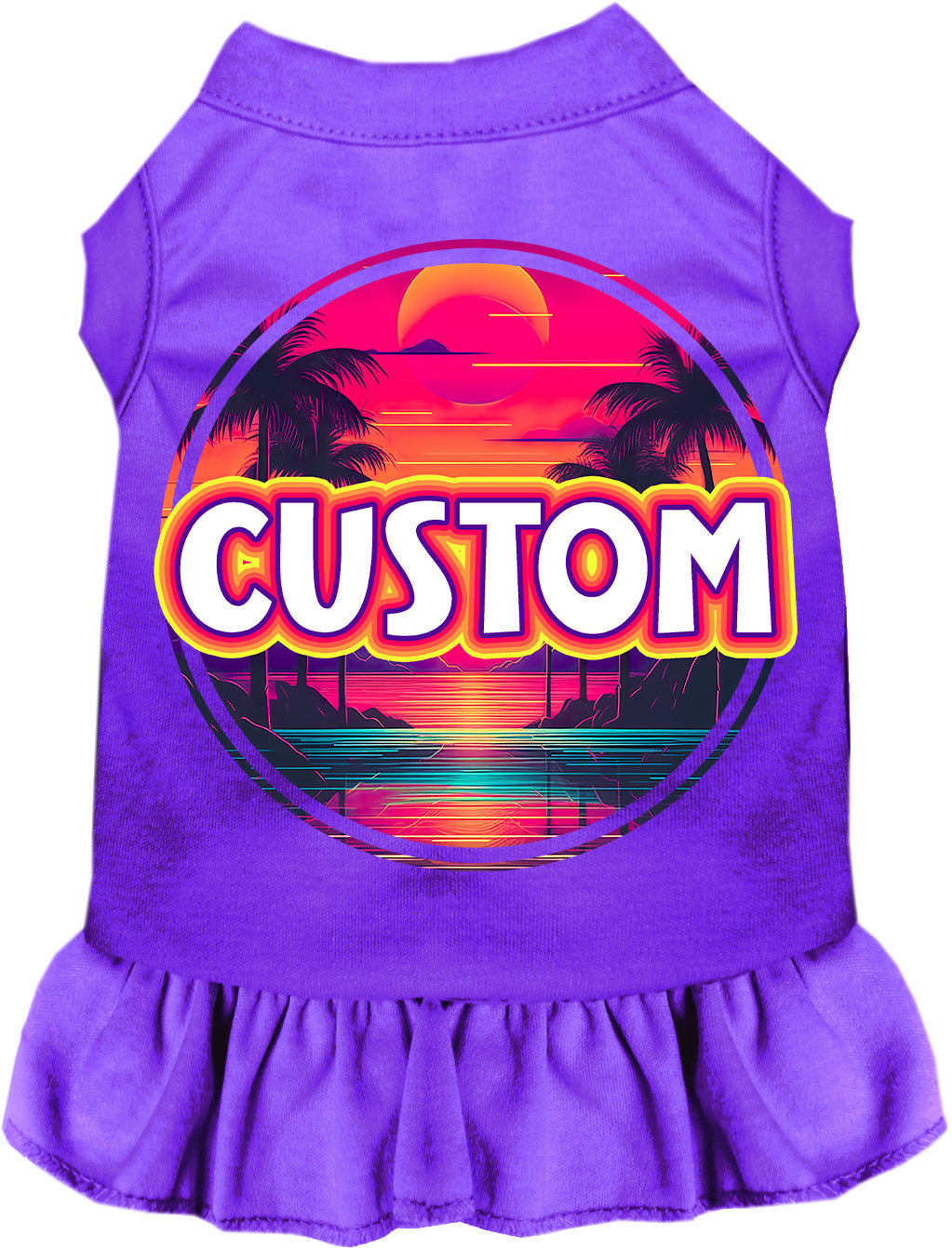 Custom Neon Beach Sunset Pet Dress Purple