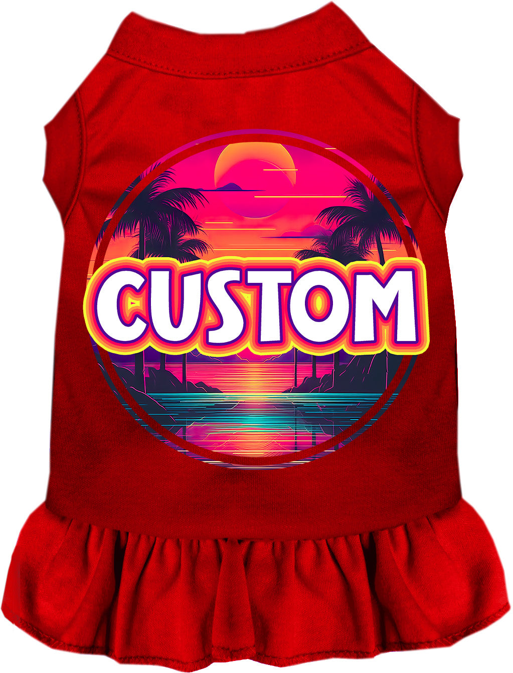 Custom Neon Beach Sunset Pet Dress Red