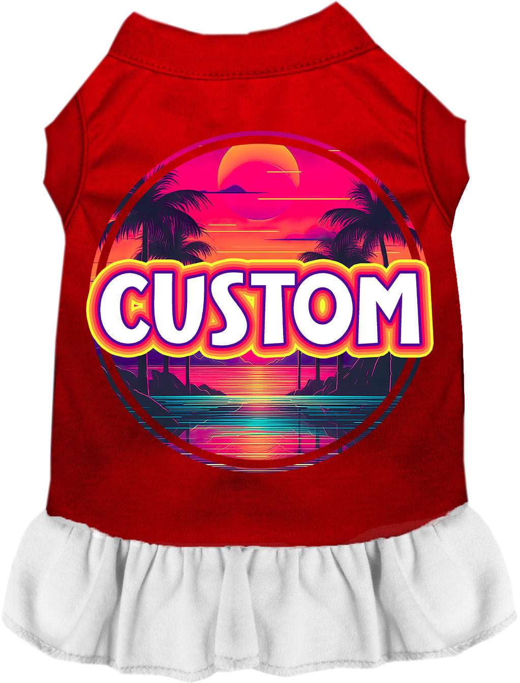 Custom Neon Beach Sunset Pet Dress Red with White